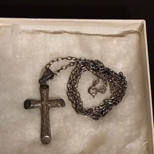 Silver Cross Pendant Necklace Sterling silver 15g Vtg rugged carved etched